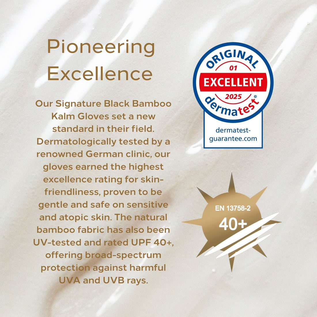 Dermatologically tested premium bamboo wellness gloves for sensitive, eczema prone and dry skin, lightweight, breathable, hypoallergenic and temperature-regulating hand-care UV protective gloves designed for comfort, moisturising rituals and daily wear; soft, silky, second-skin fabric that soothes irritation and supports skin health with elegant, unisex style.