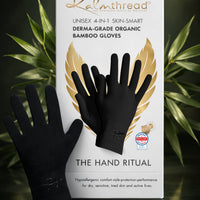 Premium bamboo wellness gloves for sensitive, eczema prone and dry skin, lightweight, breathable, hypoallergenic and temperature-regulating hand-care gloves designed for comfort, moisturising rituals and daily wear; soft, silky, second-skin fabric that soothes irritation and supports skin health with elegant, unisex style.