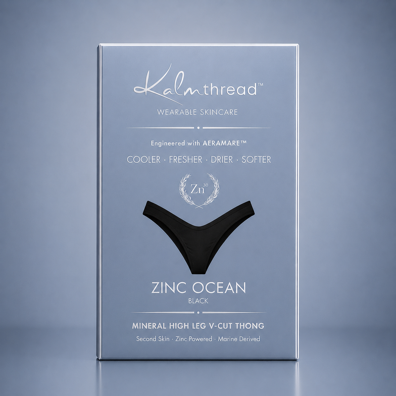 Kalmthread, ultra-premium mineral-infused micromodal thong for sensitive skin, breathable, moisture-wicking and odour control, soft second-skin fit, anti-chafing, lightweight and irritation-free daily wear